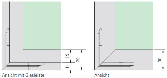 Eckwinkel zu Glasrahmenprofil MR 30